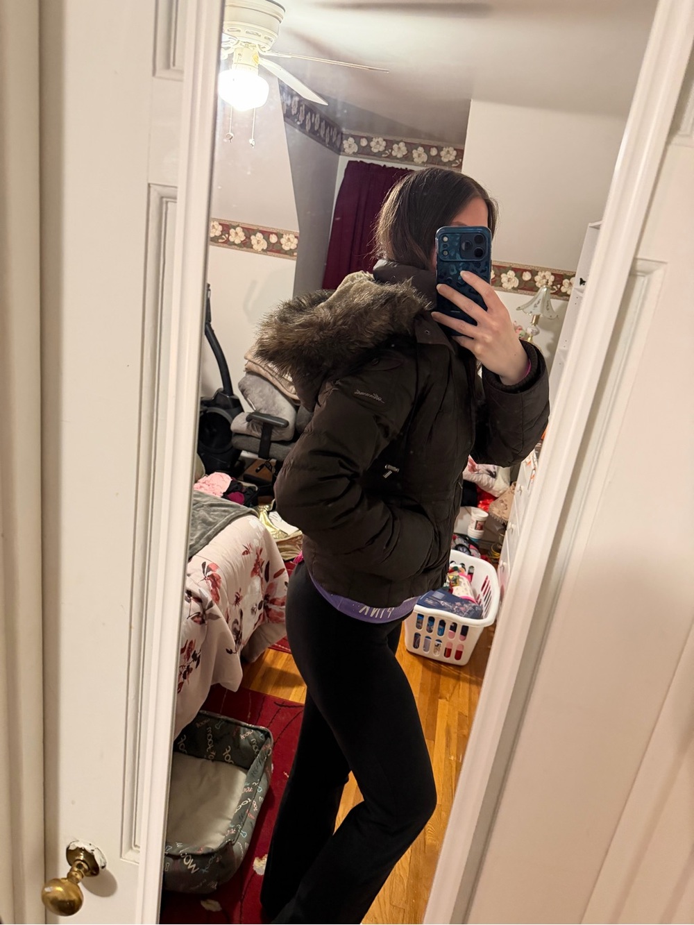 Abercrombie & Fitch Vintage Womens Brown Fur Hooded Down Puffer Jacket Y2K - Picture 11 of 15
